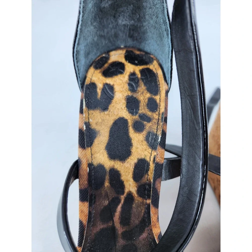 Guess Platform Wedge Sandals Womens 8M Brown Leopard Print Patent Cork Strappy